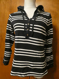 Charter Club Women's Navy Striped Sweater Attached Hood Medium Preowned 