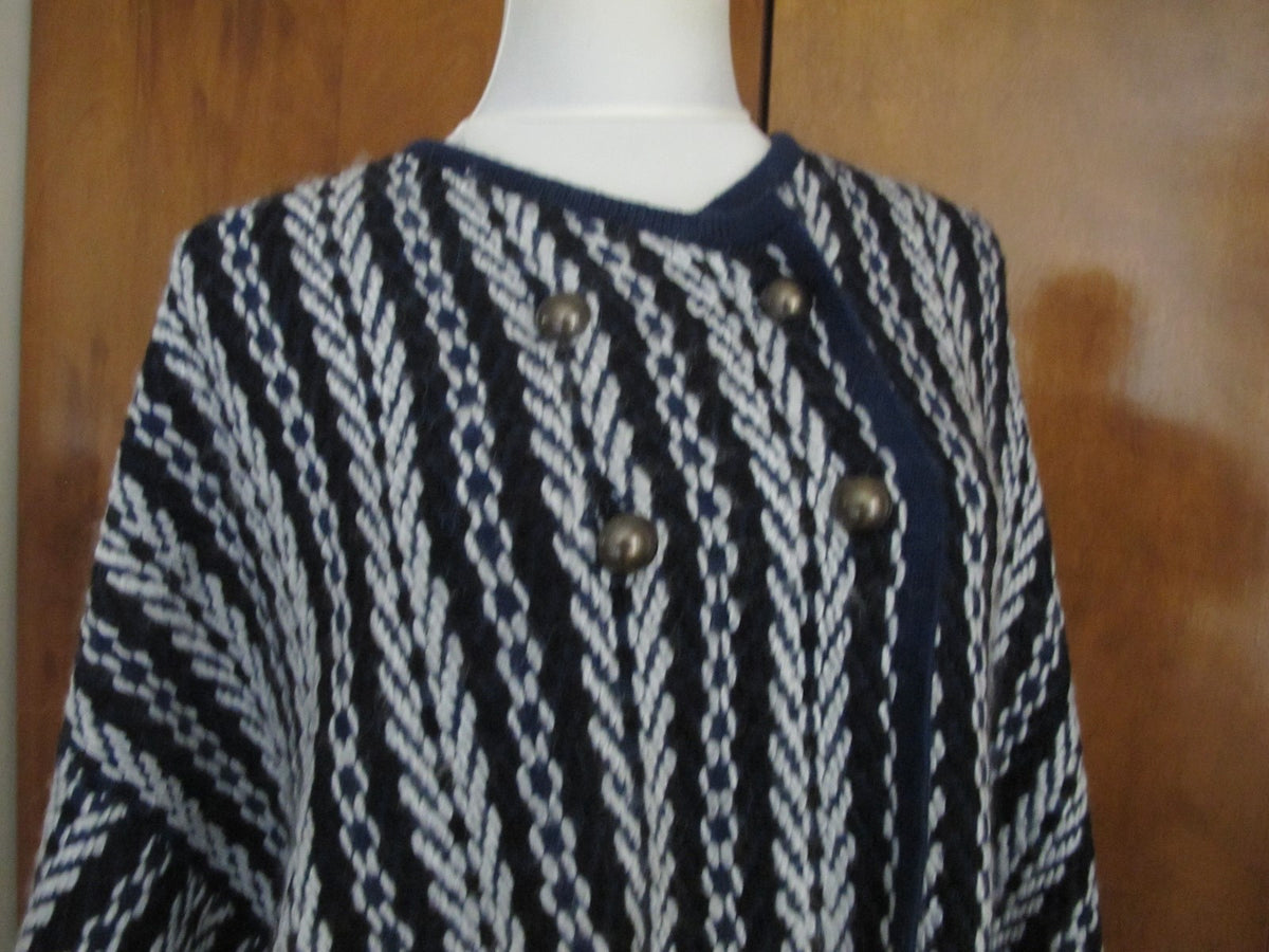 Anthropologie Sleeping On Snow Women's Jacquard Poncho Sweater Blue One Size