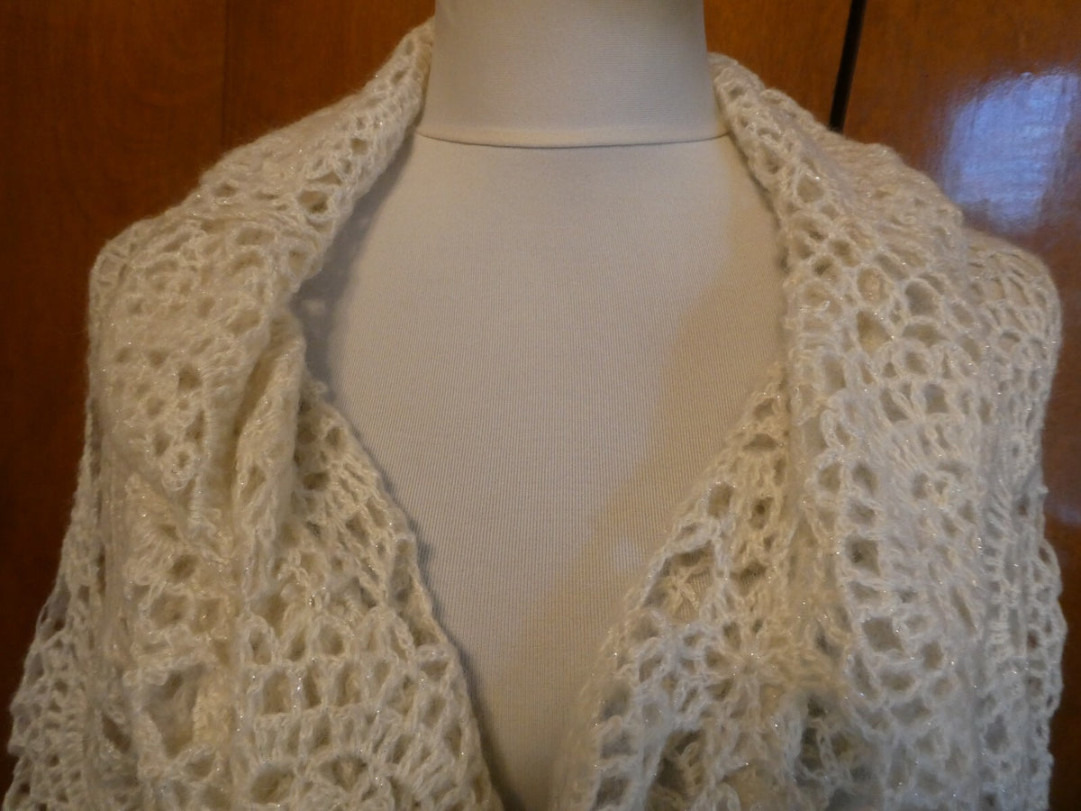 2B Bebe women's crochet winter white stylish open front long cardigan Small