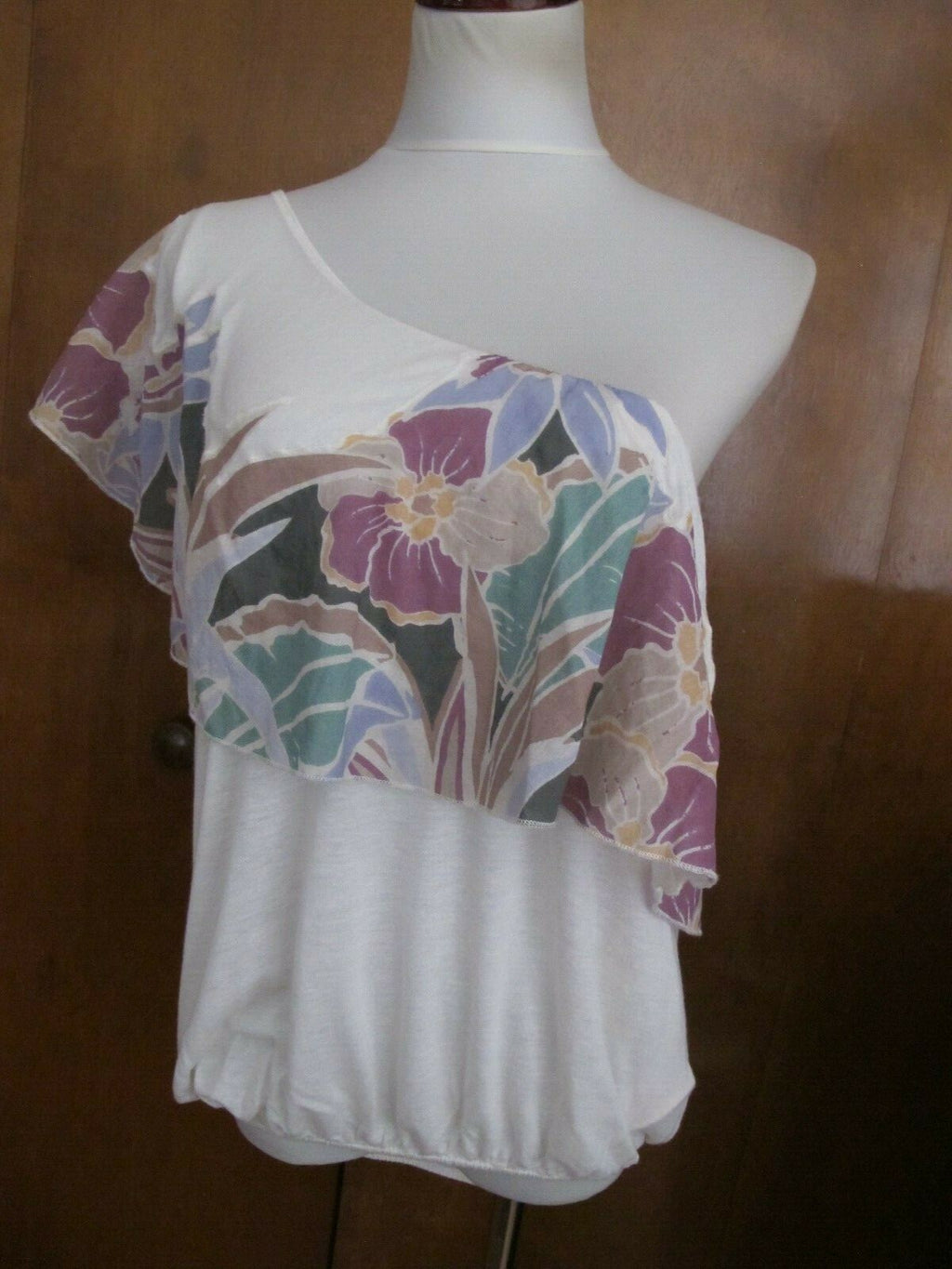 Free People Women’s Ruffle One Shoulder Ivory Floral  Tank Top 