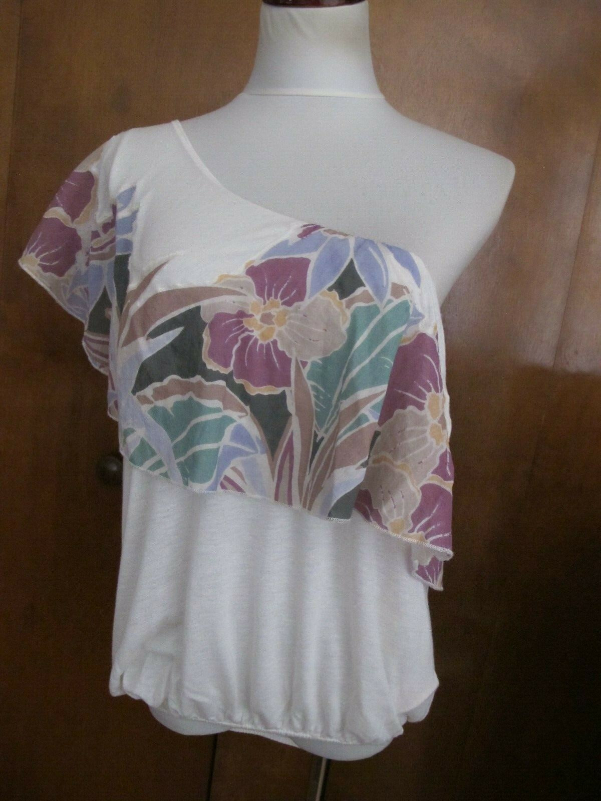 Free People Women’s Ruffle One Shoulder Ivory Floral  Tank Top 