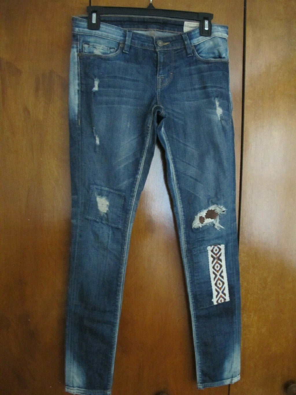 Free People Artisan De Luxe Patched Skinny Women's Jeans size 24 Blue Distressed