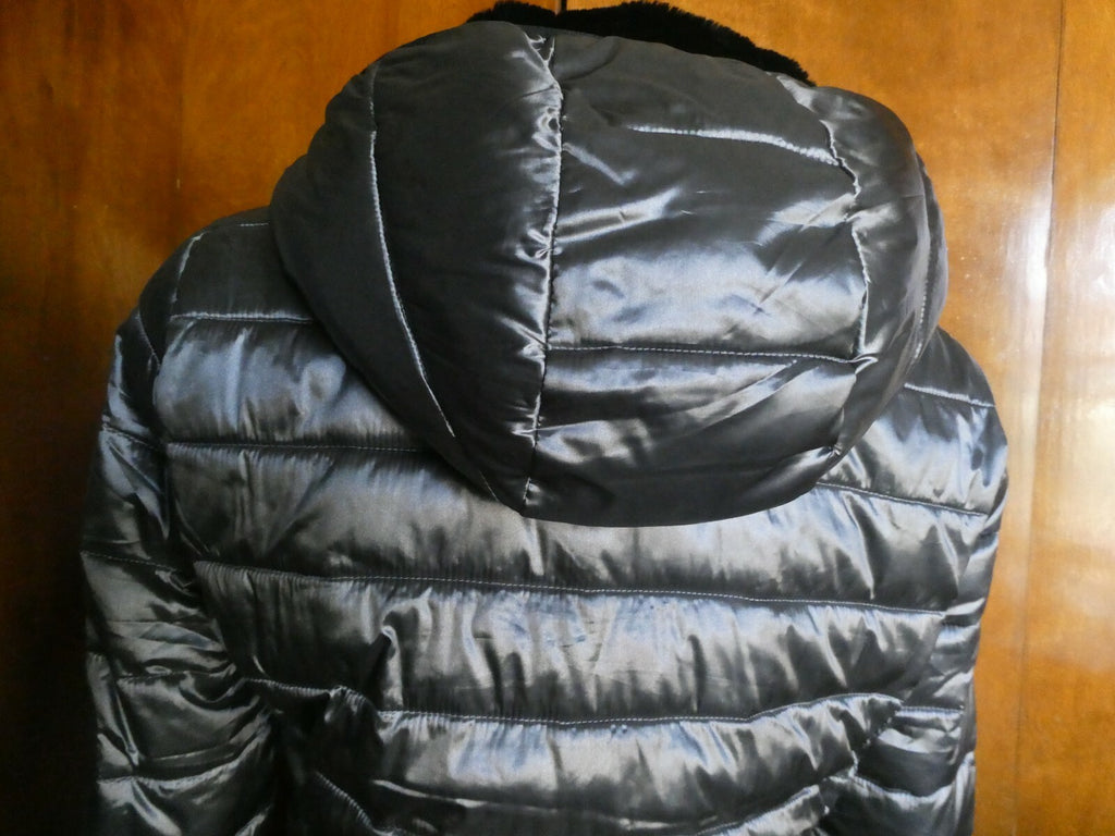 Andrew Marc Women's Gray/Black Reversible Puffer and Faux Fur Jacket Coat S/CH 