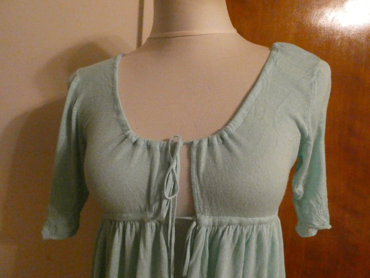 Free People White Open Knit Tie Front Blue Arctic Cardigan Large