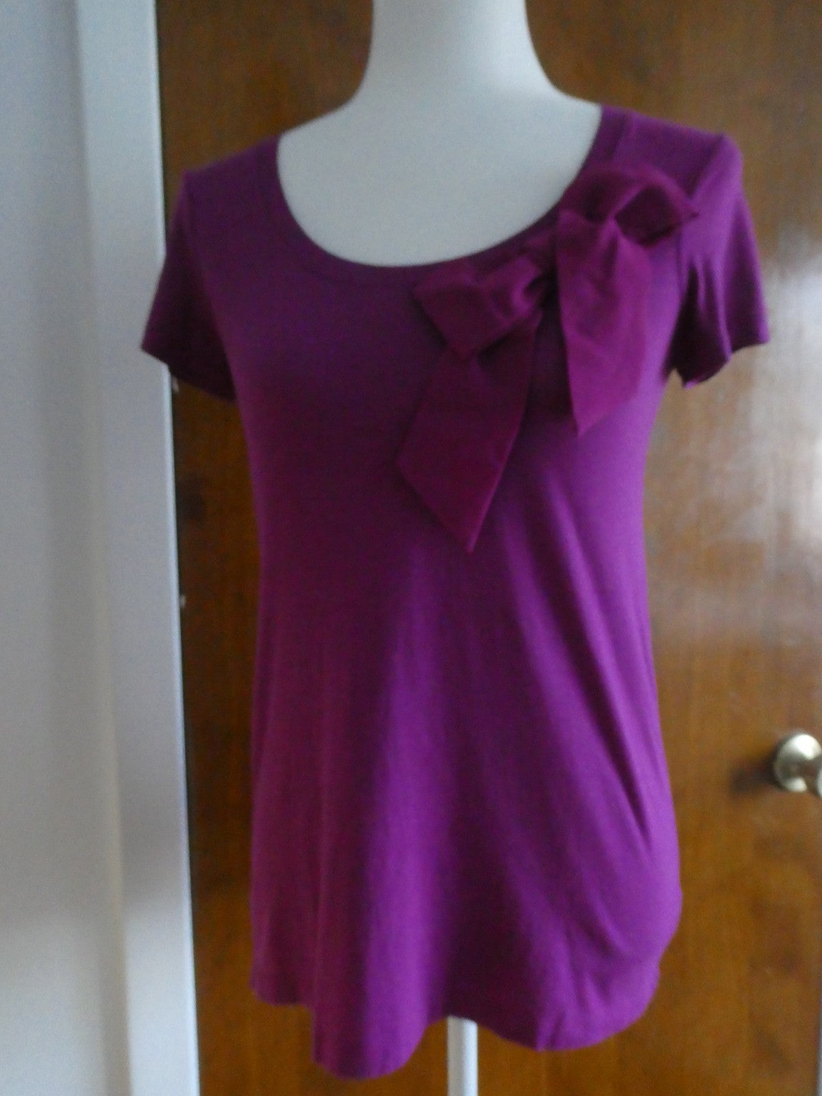 GAP Women’s Purple Bow Detail Top Size Small Cotton Modal Short Sleeve Stretch