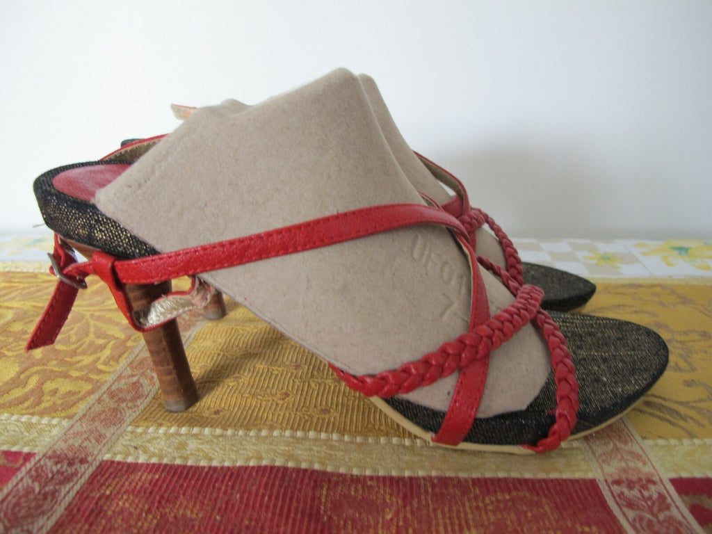Grass women's red leather peep toe sandals size 37 US 7 made in Israel New