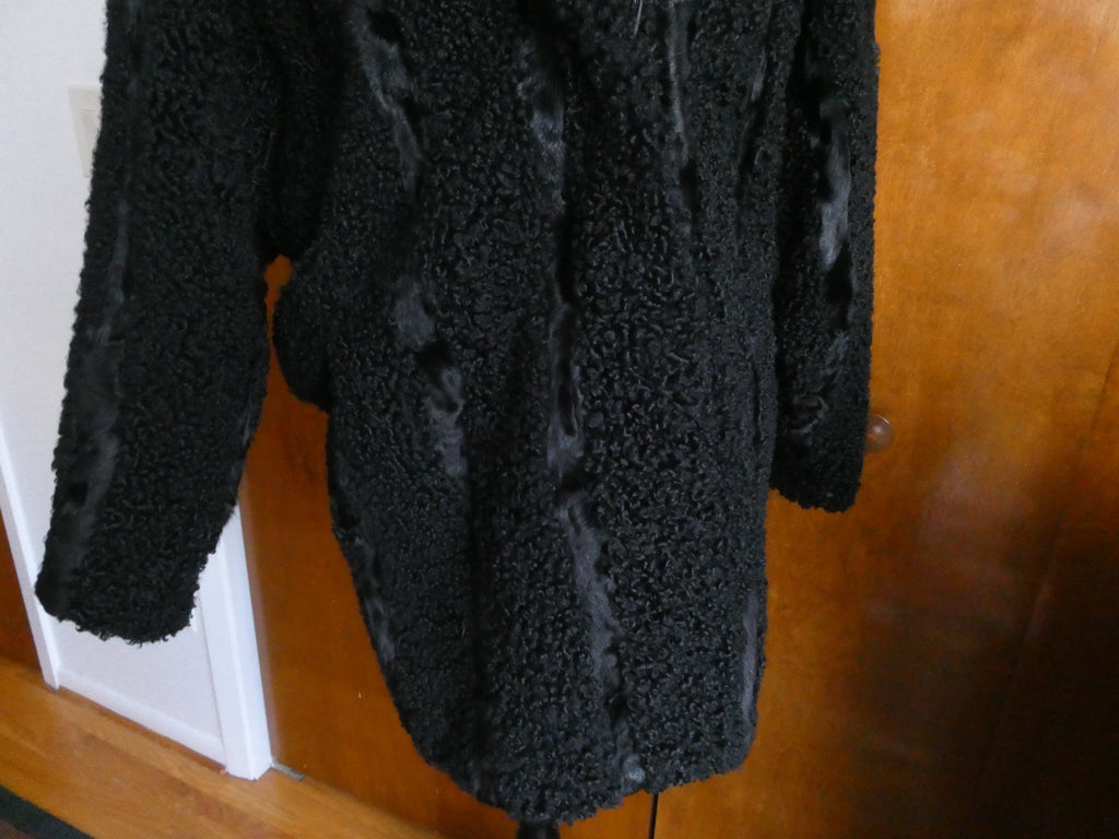 Genuine Karakul Persian Lamb Fur Coat Women’s Black Fur Collar Made in Moldova M