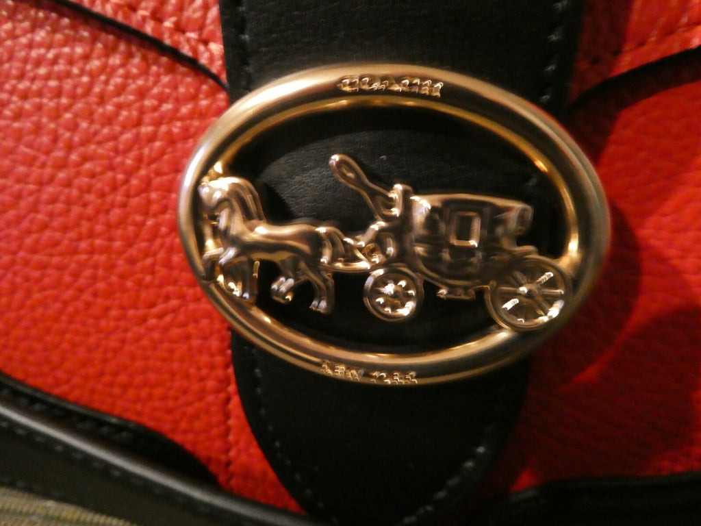 Coach Georgie Saddle Bag In Colorblock GOLD/CHERRY MULTI Style# C3596 