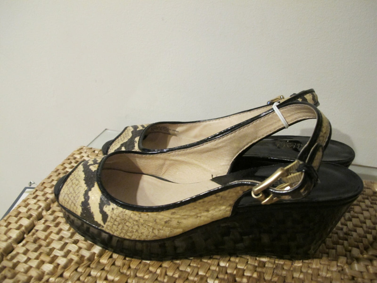 Michael Kors Black Ankle Strappy Wedge Heels Shoes Sandals Peep Toe Women's 10 M