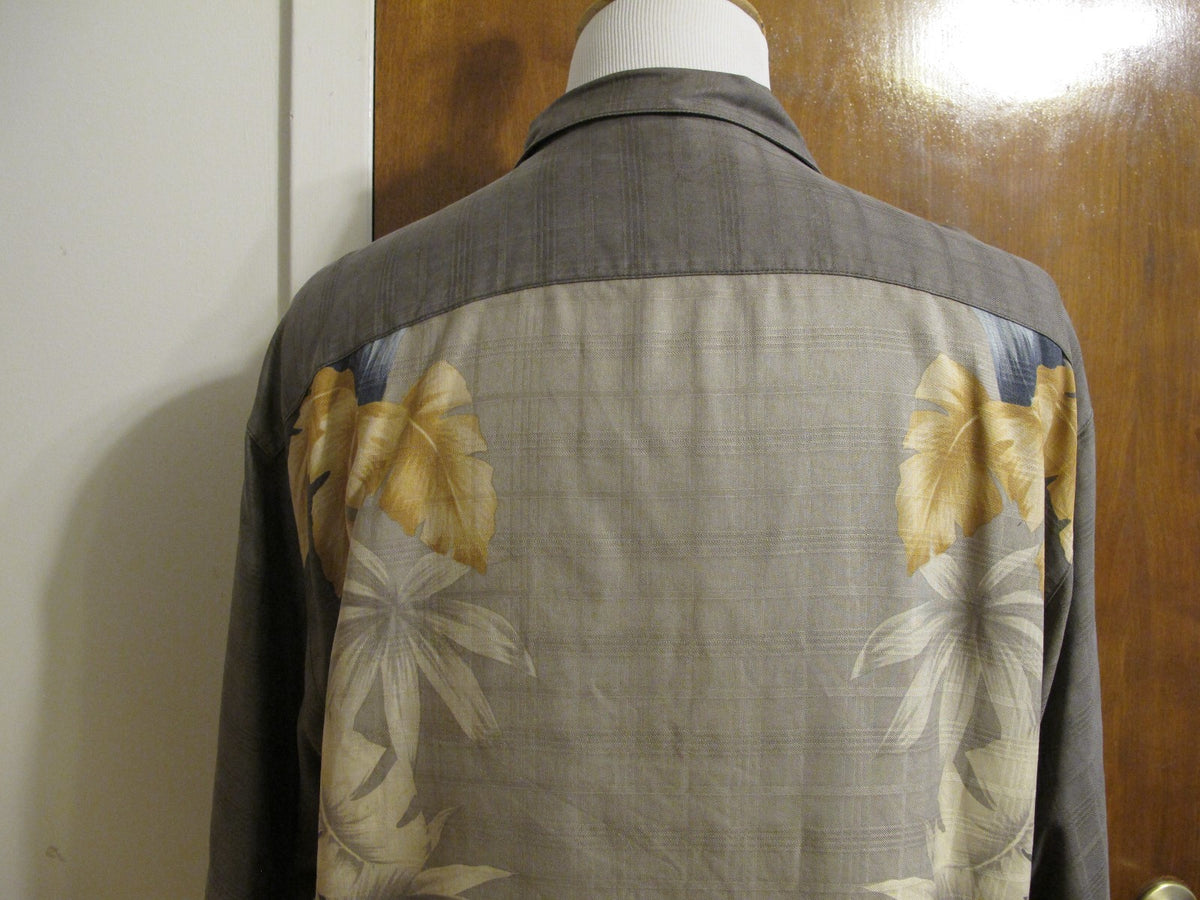 Tommy Bahama Men's Silk Multi Color Beige Gray Floral Shirt Size Large Nice