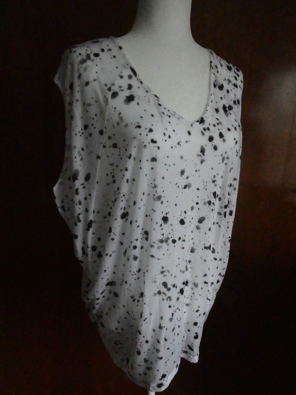 Michael Kors Women Top White/Black Splash Print 100% Tencel Medium $69.50