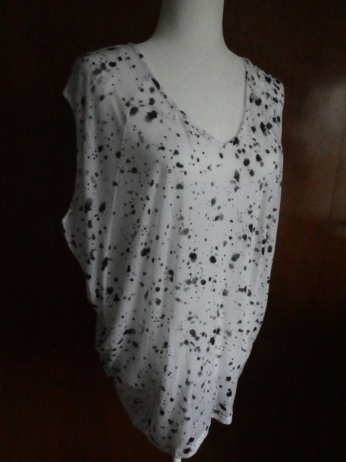 Michael Kors Women Top White/Black Splash Print 100% Tencel Medium $69.50