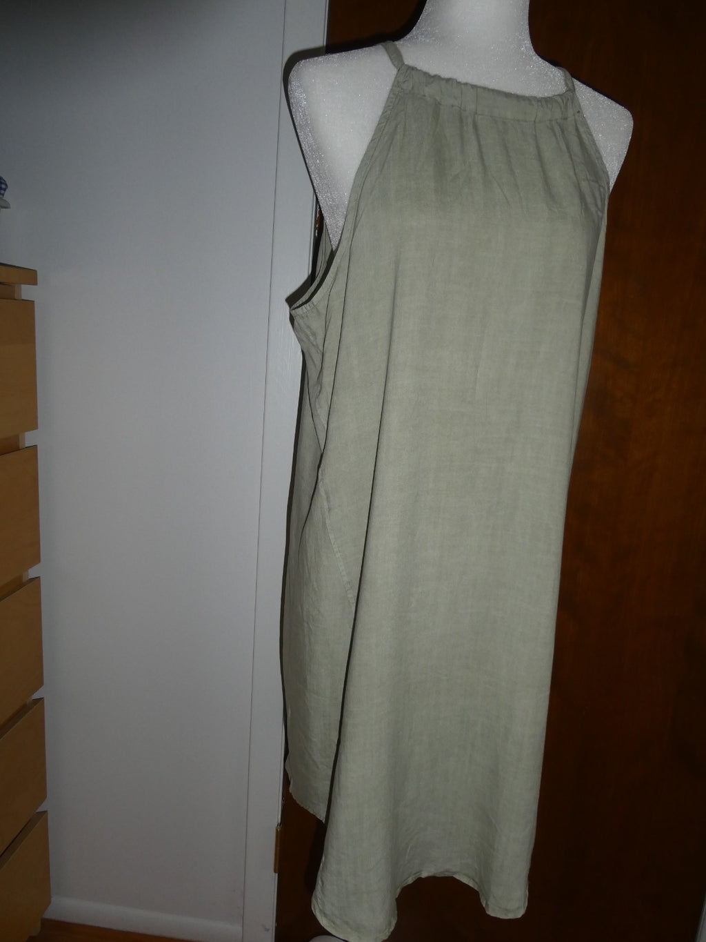 Anthropologie Cloth & Stone 100% Tencel Olive Green Midi Dress Summer Halter NWT