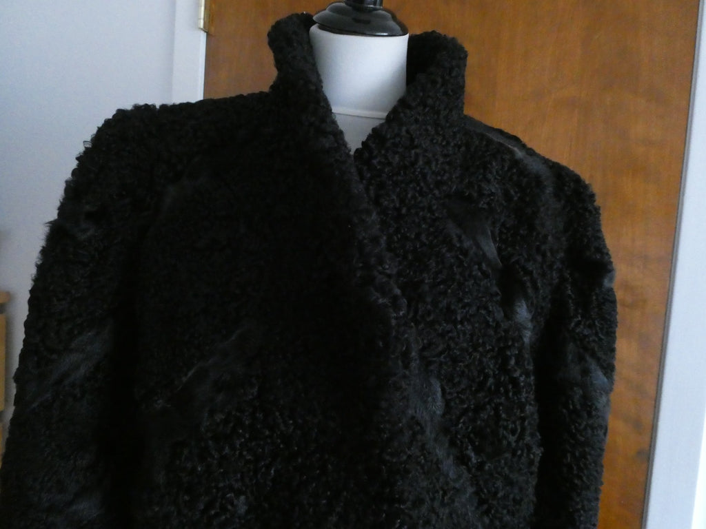 Genuine Fur Karakul Women’s Black Persian Lamb Coat Size Large Made in Moldova