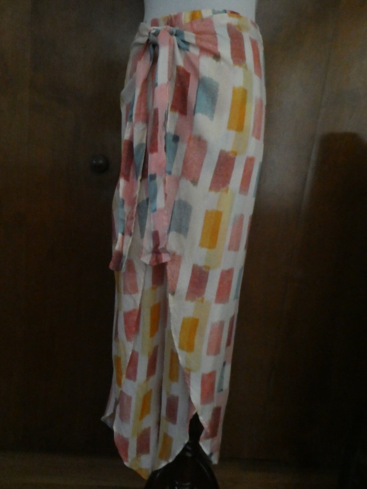 Anthropologie Lilka Multicolor Tie Front Wrap Hem Wide Split Leg Beach Pant S, L