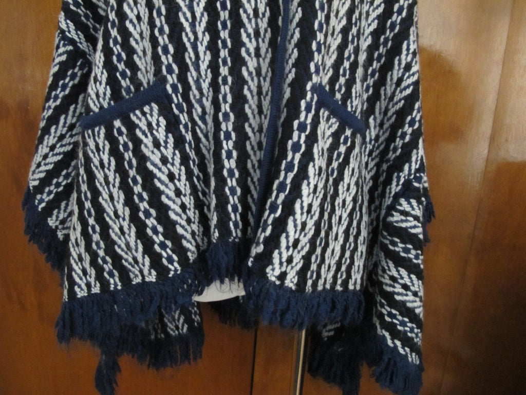Anthropologie Sleeping On Snow Women's Jacquard Poncho Sweater Blue One Size