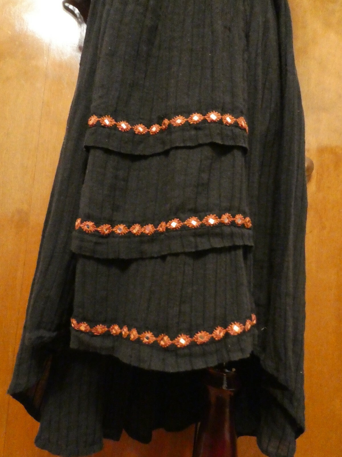 Free People Women’s Asymmetric Black Embroidered Soft Cotton Dress Small 