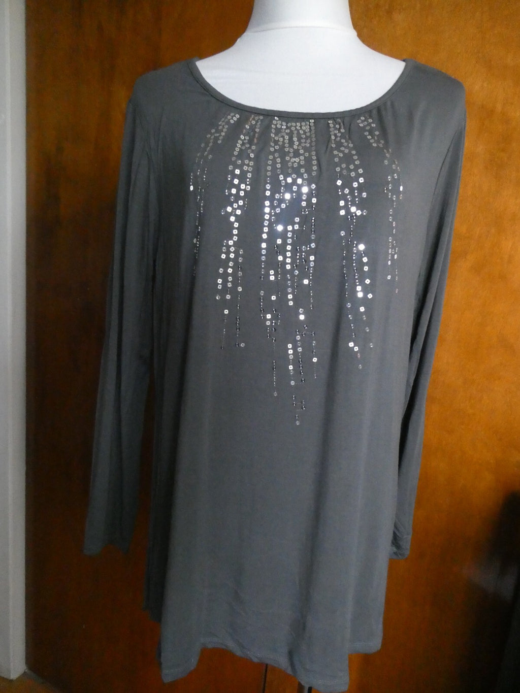 Linea by Louis Dell 'Olio Women's Gray Sequin Rayon Long Sleeves Top Size Large