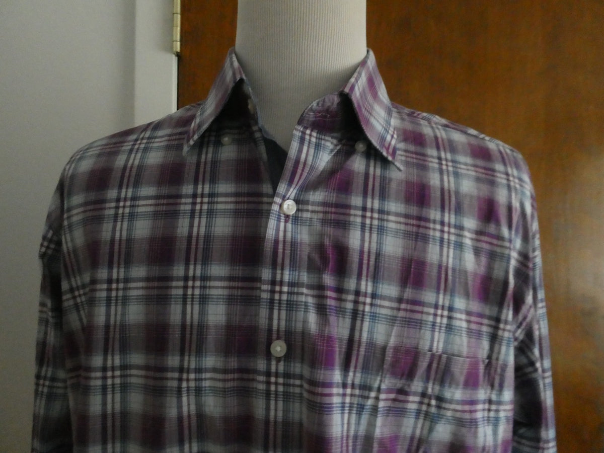 TAILORBYRD Collection Men's 2XL Purple Plaid Button Front Shirt 100% Cotton