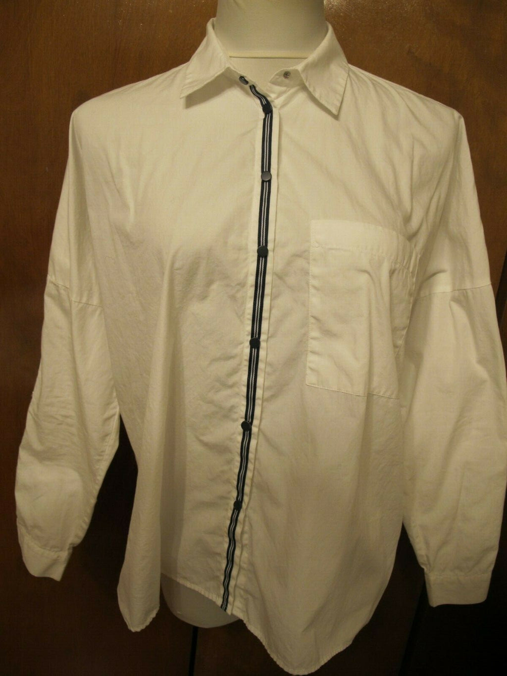 Zara Basic Collection women's white blouse top long sleeves Medium pre owned 