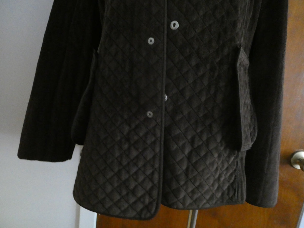 Larry Levin Women's Brown Quilted Coat Jacket Faux Fur Lining XLarge