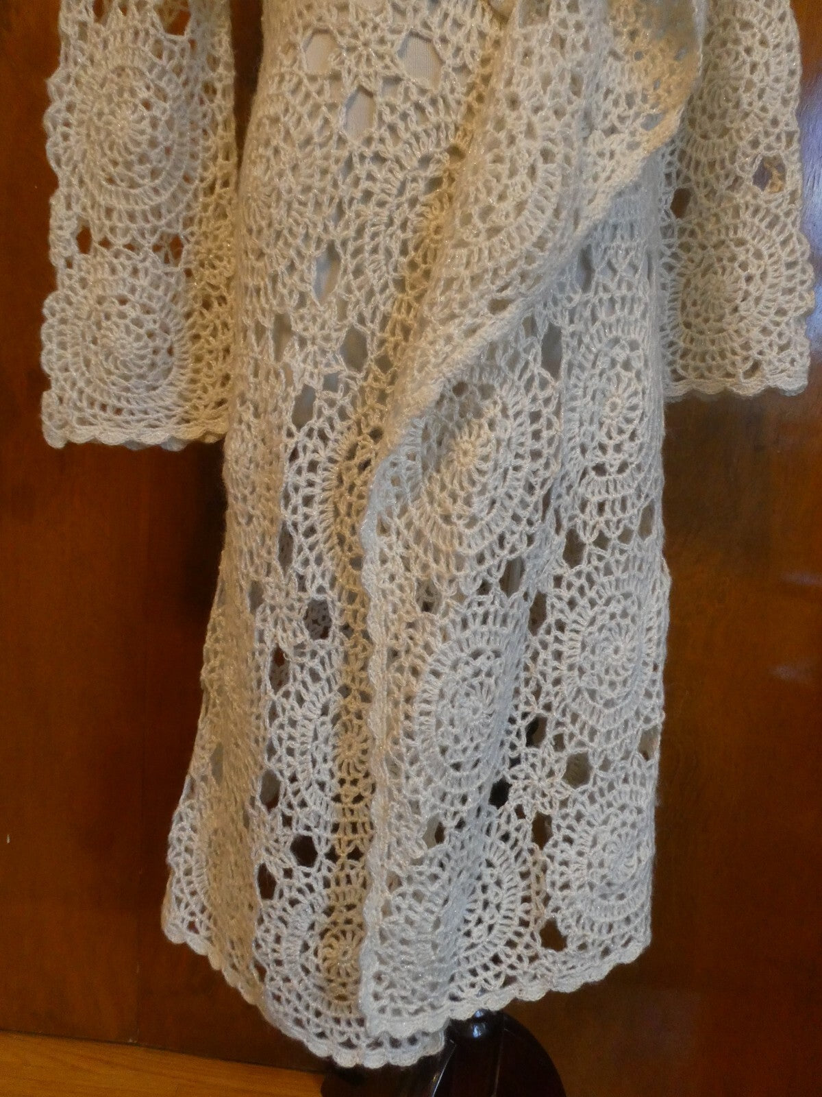2B Bebe women's crochet winter white stylish open front long cardigan Small