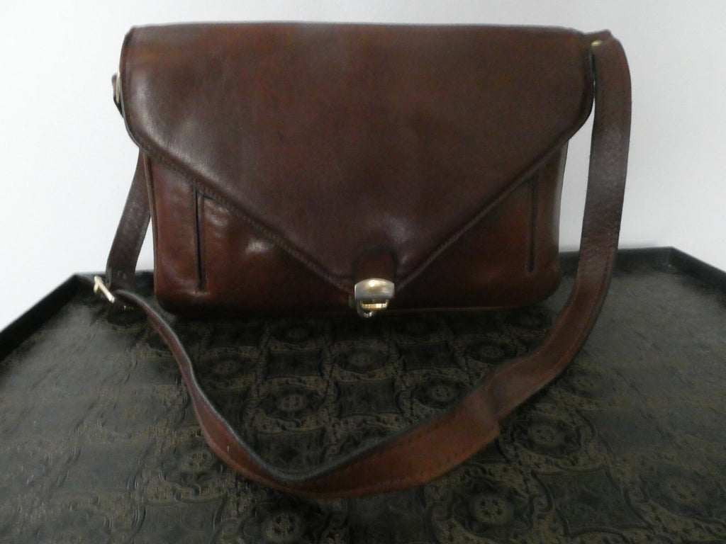 Vintage RAPPI Brown Leather Shoulder Bag Purse Three Compartments Made in Italy