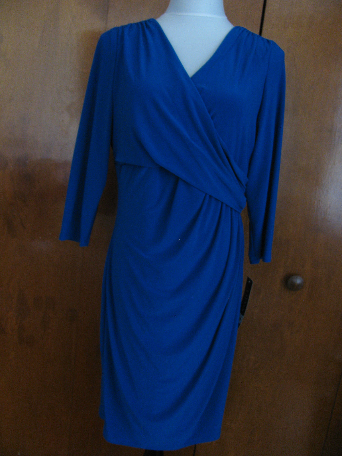 Ralph Lauren Women's Capri Blue Faux Wrap Evening Gathered Dress New