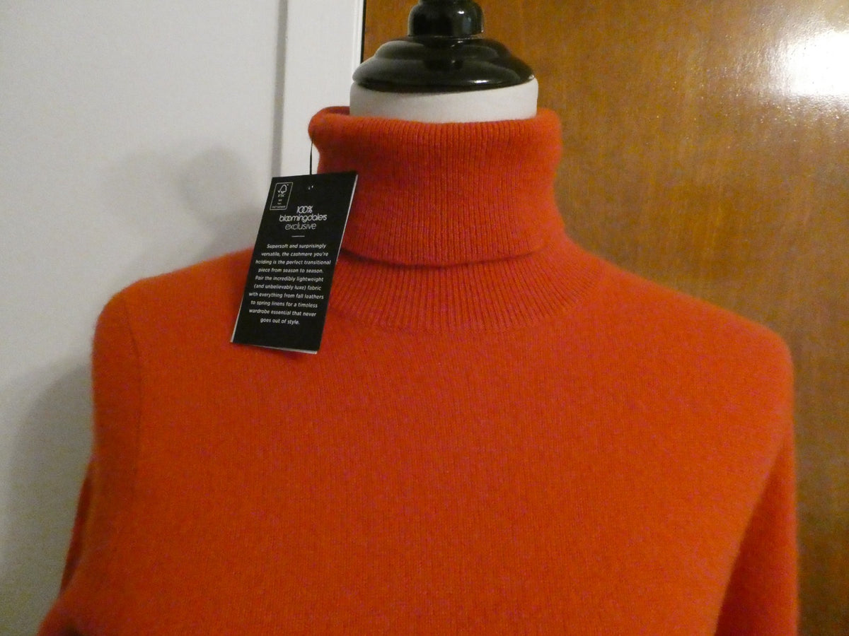 Bloomingdale's Cashmere Turtleneck Sweater Burnt Orange Women's Size S NWT $188