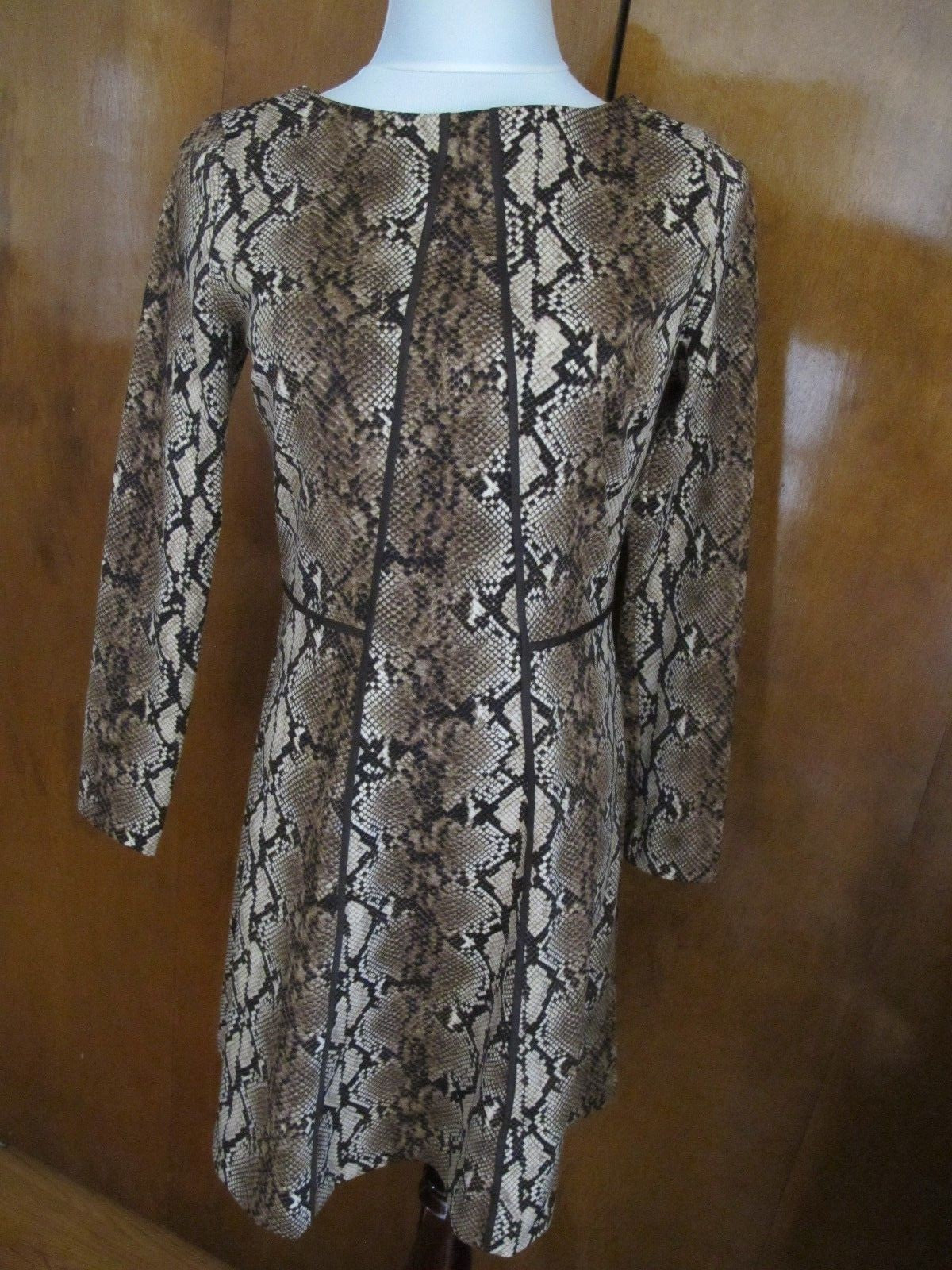 Michael Kors women’s caramel printed boat neck A-line dress 8P 