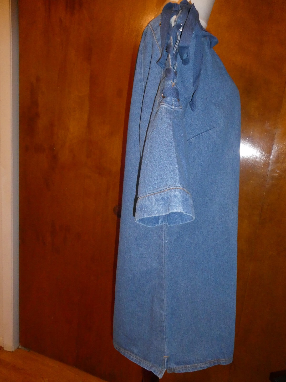 Anthropologie Maeve Denim Shift Dress Lace Up Tie Sleeves Large