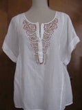 New Calvin Klein Jeans women's white soft cotton beads decorated top Size PLarge