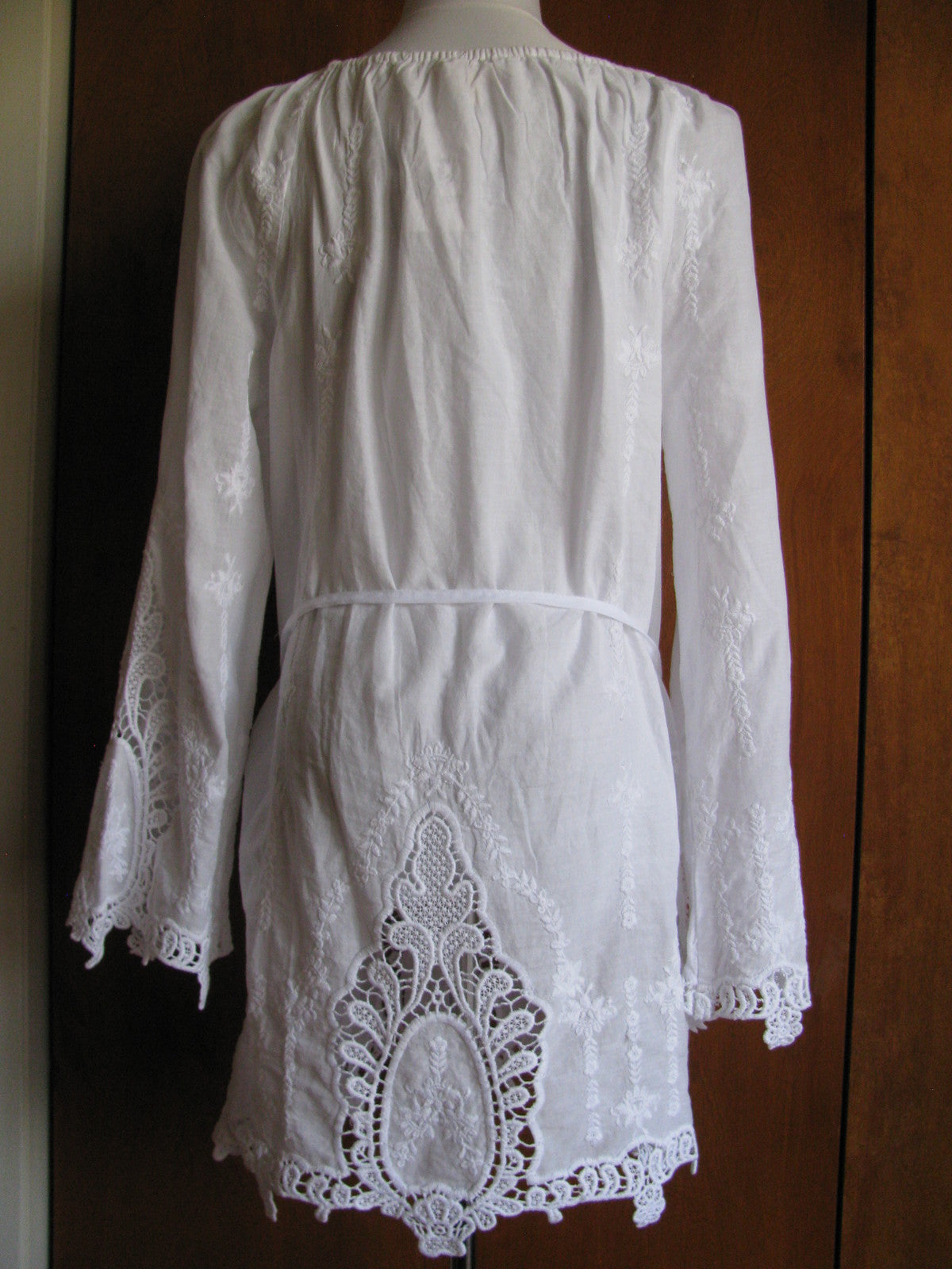 Michael Kors women's white embroidered cotton mini long sleeves dress New