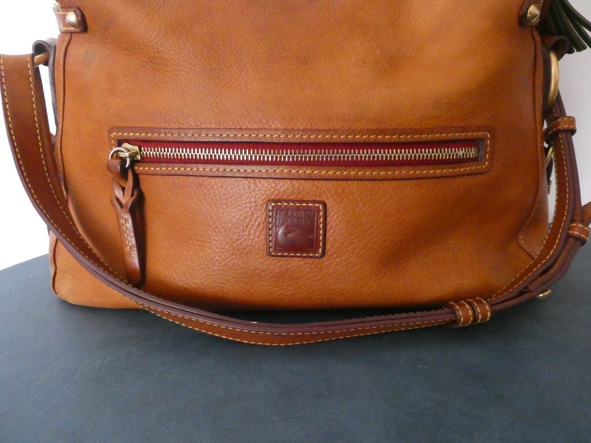 Vintage Dooney & Bourke AWL British Tan Leather Large Hobo Shoulder Bag USA