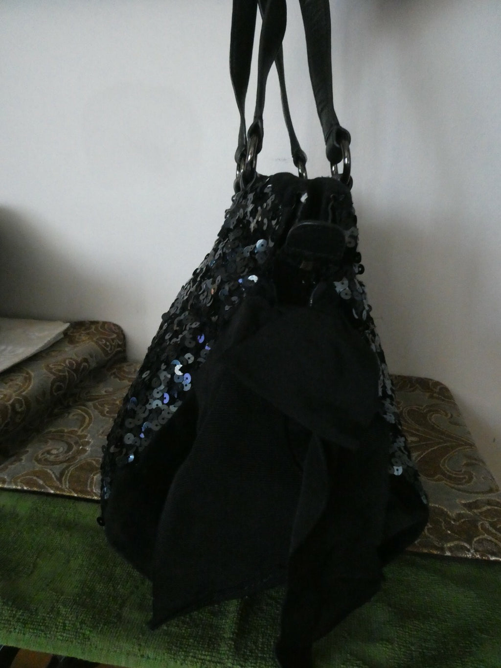 Juicy Couture Evening Black Velvet Leather Shoulder Handbag Purse USA