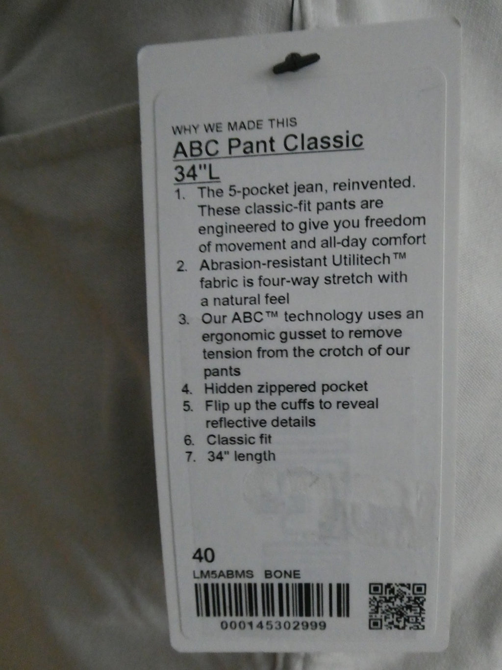 Lululemon Men Classic Bone Pant 40x34 free shorten length at any Lululemon store