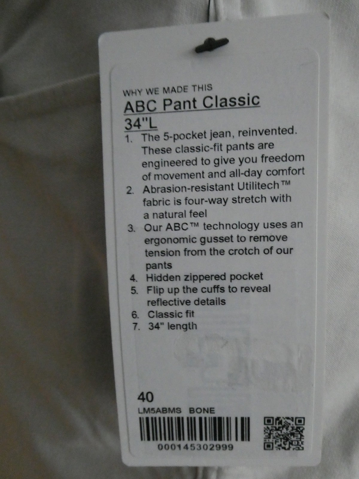 Lululemon Men Classic Bone Pant 40x34 free shorten length at any Lululemon store