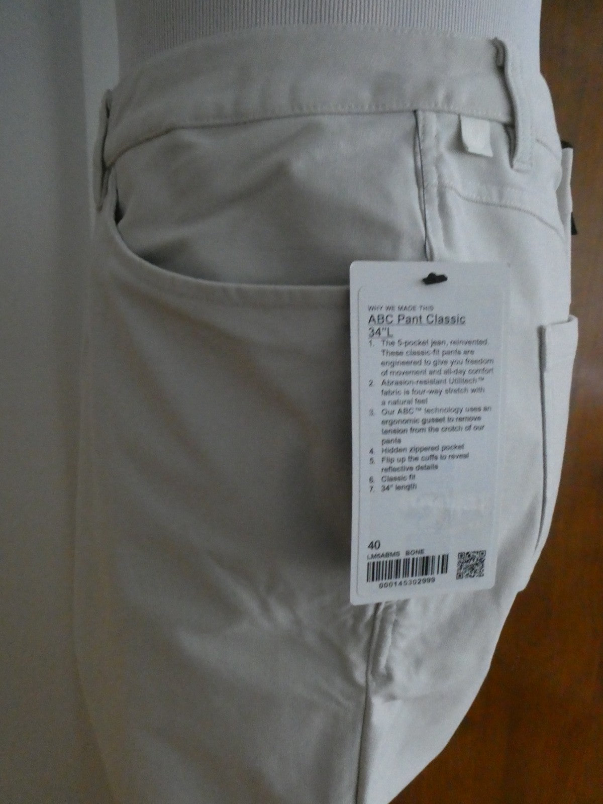 Lululemon Men Classic Bone Pant 40x34 free shorten length at any Lululemon store