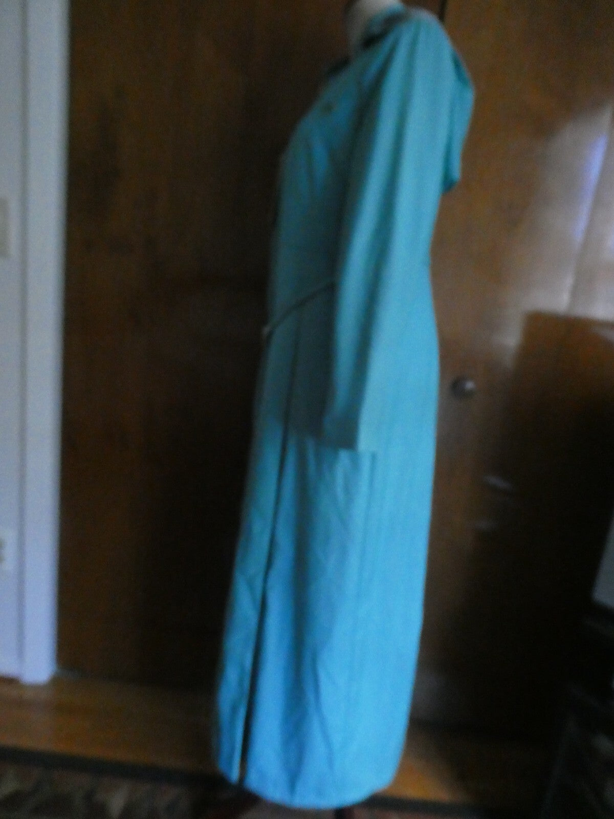 Opal Islamic women light sea green lined full zip belted long hooded coat US14