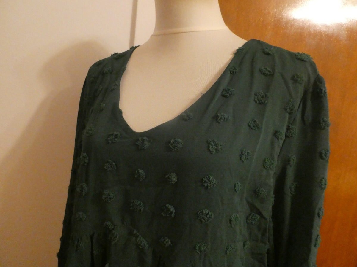 KIRUNDO Women’s Green long Sleeves Mini V Neck Flowy Swiss DOT Babydoll Dress XL