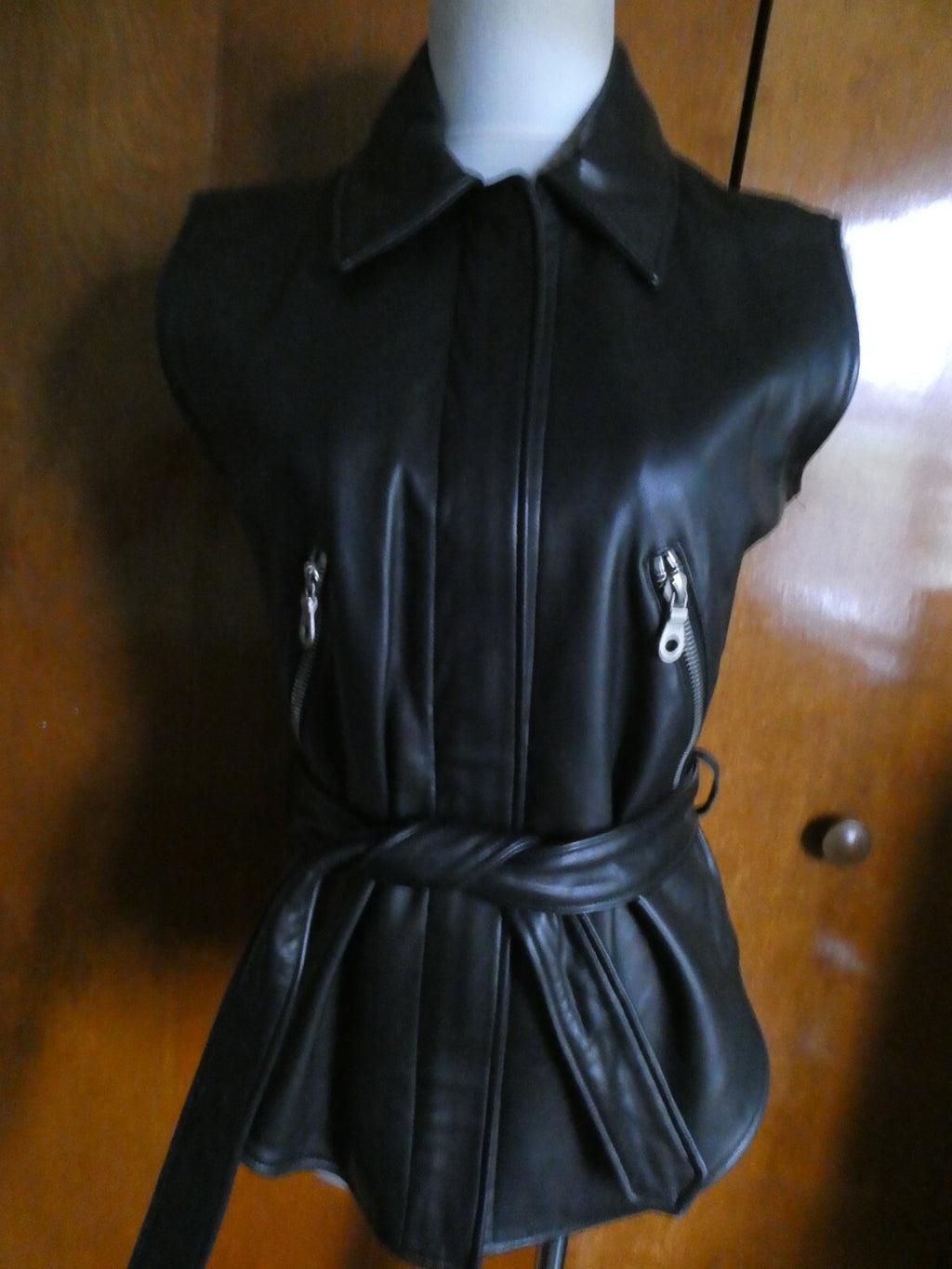 John Michael Designer Black 100% Soft Leather Woman's Vest Size XS