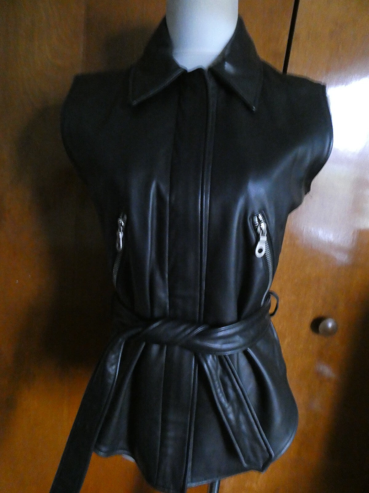 John Michael Designer Black 100% Soft Leather Woman's Vest Size XS