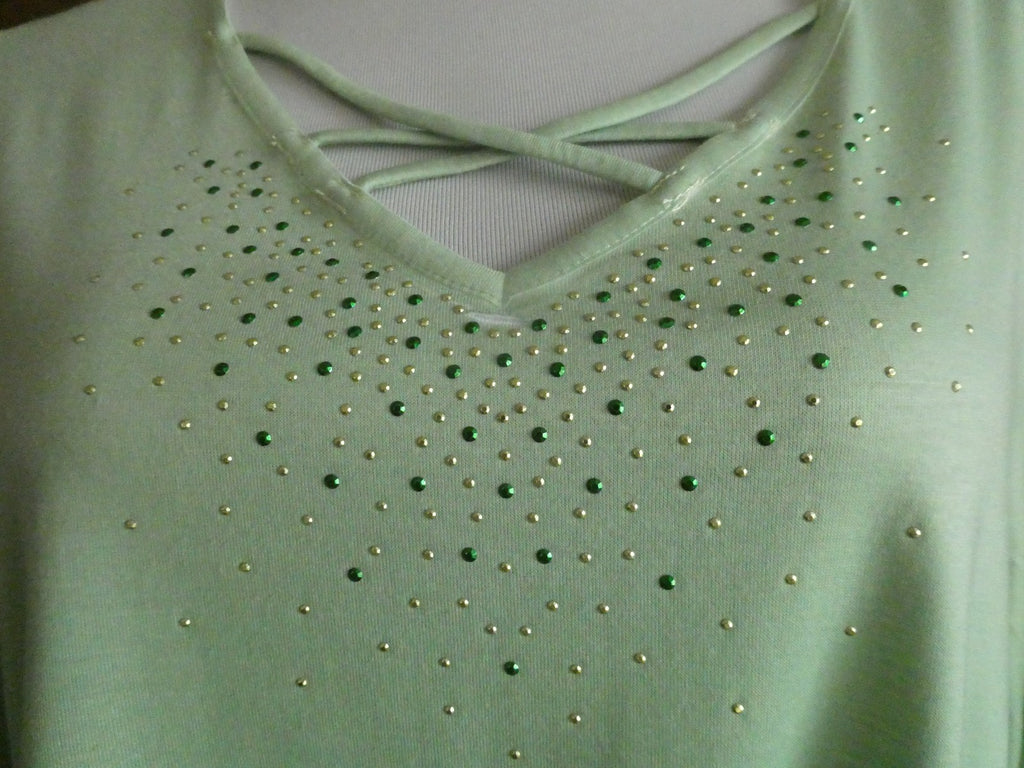 One World Women’s Asymmetric Green Multicolor Long Sleeves Tunic Top Size Xlarge