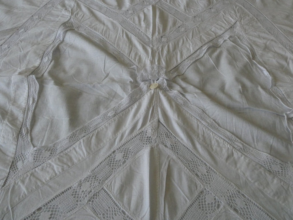 Vintage Crocheted Cotton Duvet Cover White 1970s 77”x 68" Custom Made