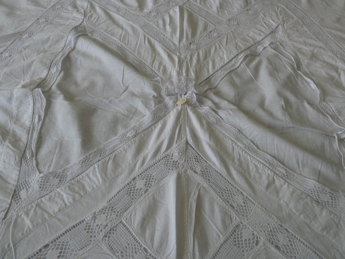 Vintage Crocheted Cotton Duvet Cover White 1970s 77”x 68" Custom Made