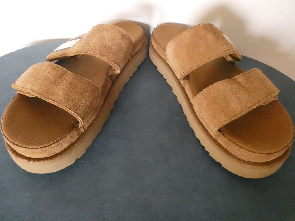 UGG Women’s Suede Slide Slippers Sandals Adjustable Straps Brown Size US 10