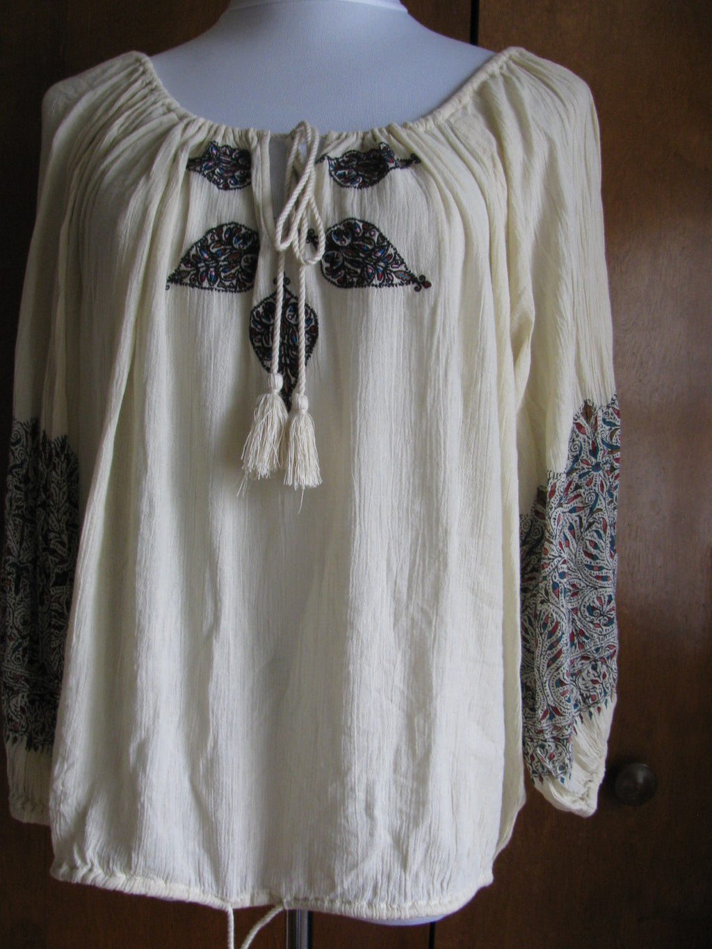 Denim & Supply women's ivory cotton embroidered top medium 