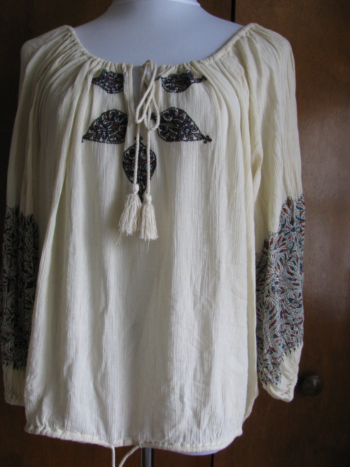 Denim & Supply women's ivory cotton embroidered top medium 