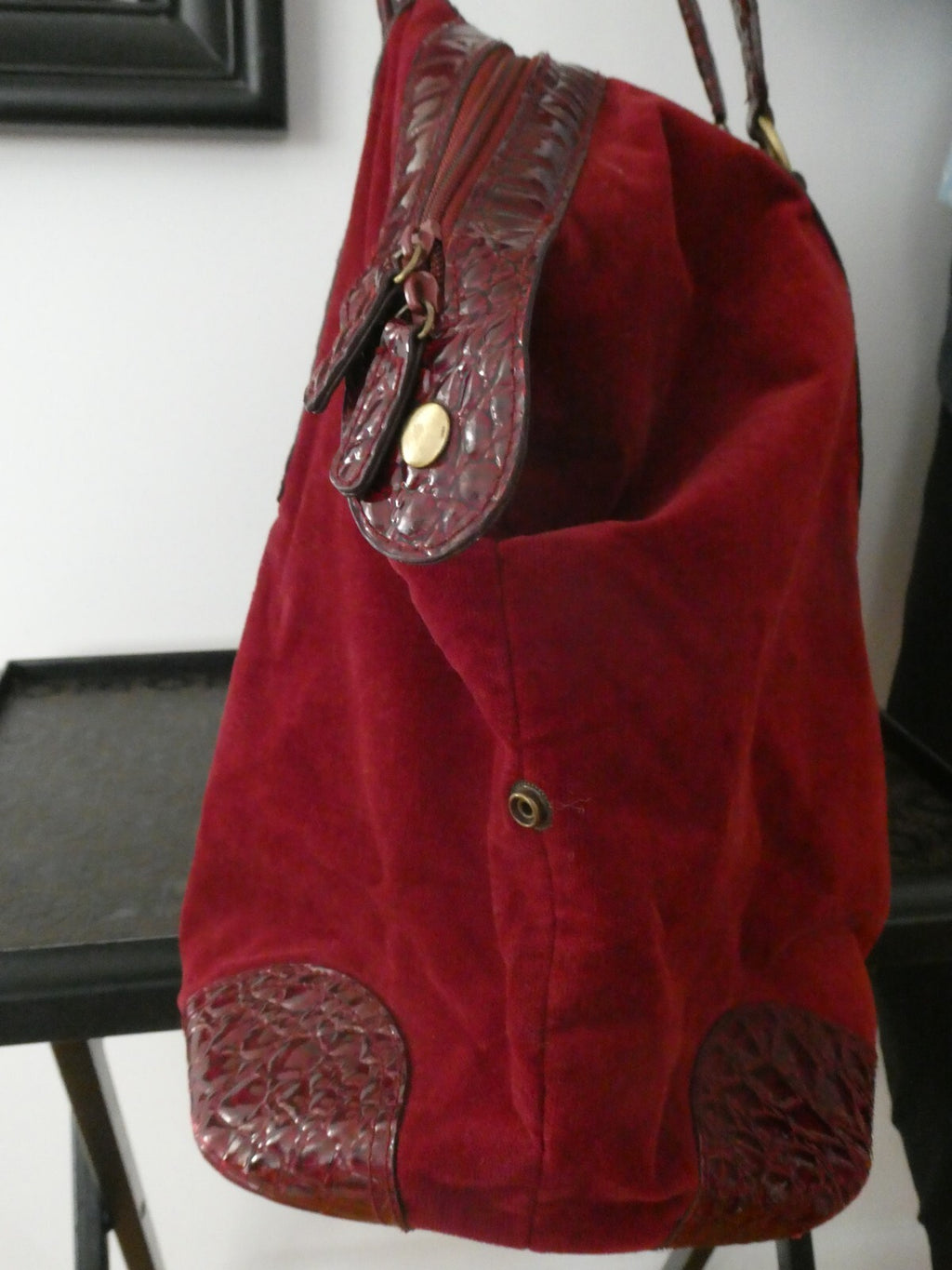 Unbranded Women's Burgundy Velour/Leather Xlarge Bag