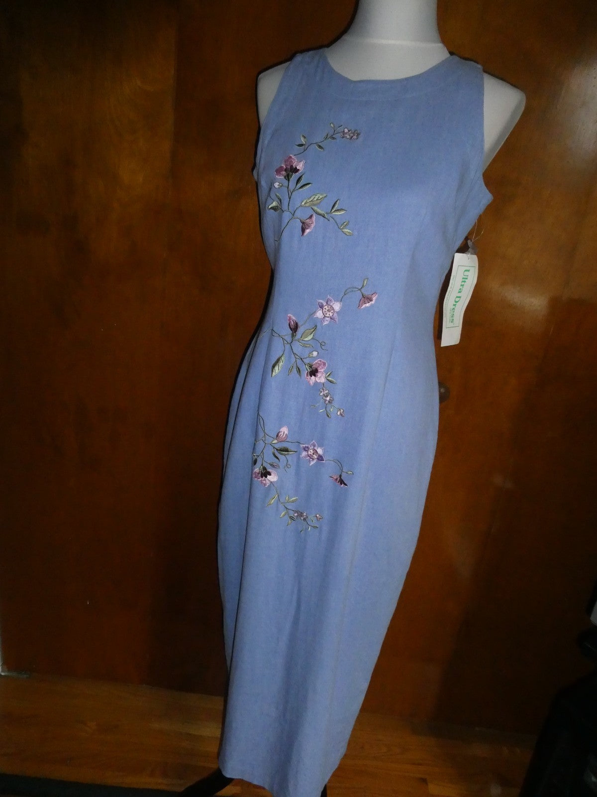 Ultra Dress New York  Lilac Linen Blend Embroidered Floral Maxi Dress Lined 10